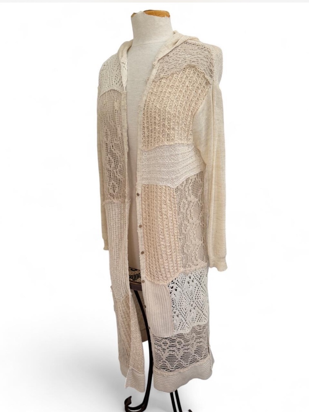 Free People Magic Dragon Cream Crochet Duster Long Cardigan Size Small